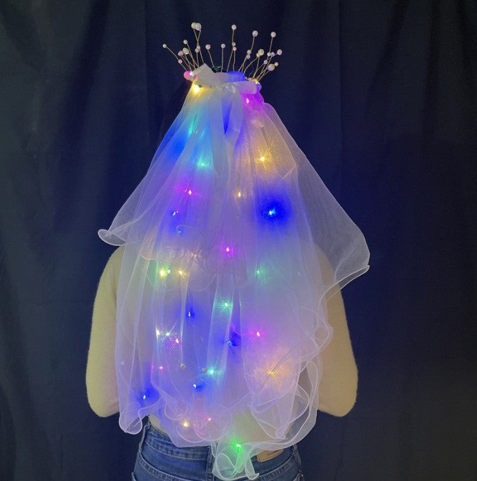 LED Light-Up Wedding Veil with Hair Clip for Women and Kids