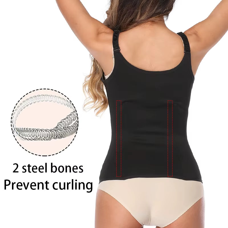 Women Zipper Hook Body Shaper Adjustable Shoulder Strap Waist Trainer Slimming Corset plus Size Waist Cincher Tummy Control Faja