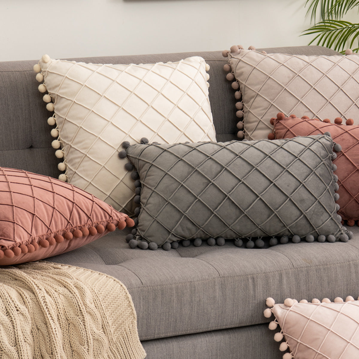 Velvet Fur Ball Decorative Pillow