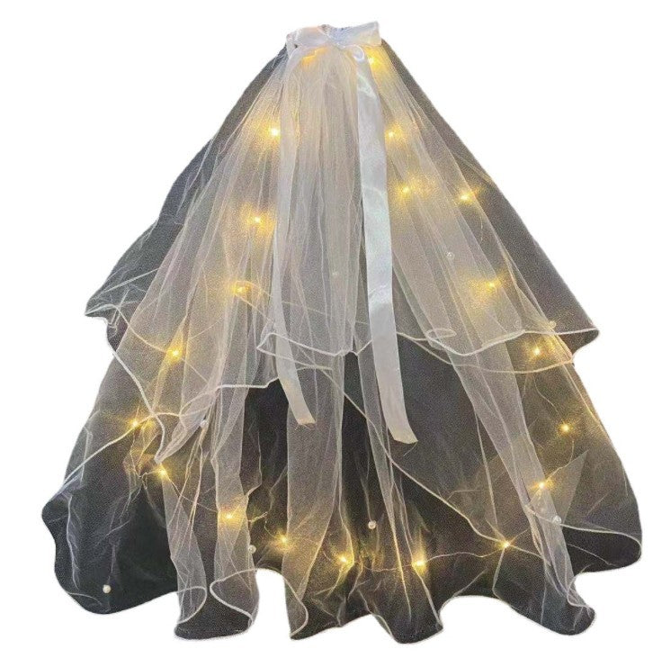 LED Light-Up Wedding Veil with Hair Clip for Women and Kids