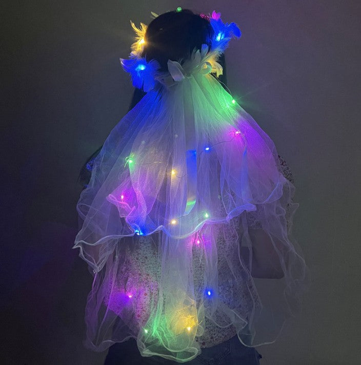 LED Light-Up Wedding Veil with Hair Clip for Women and Kids