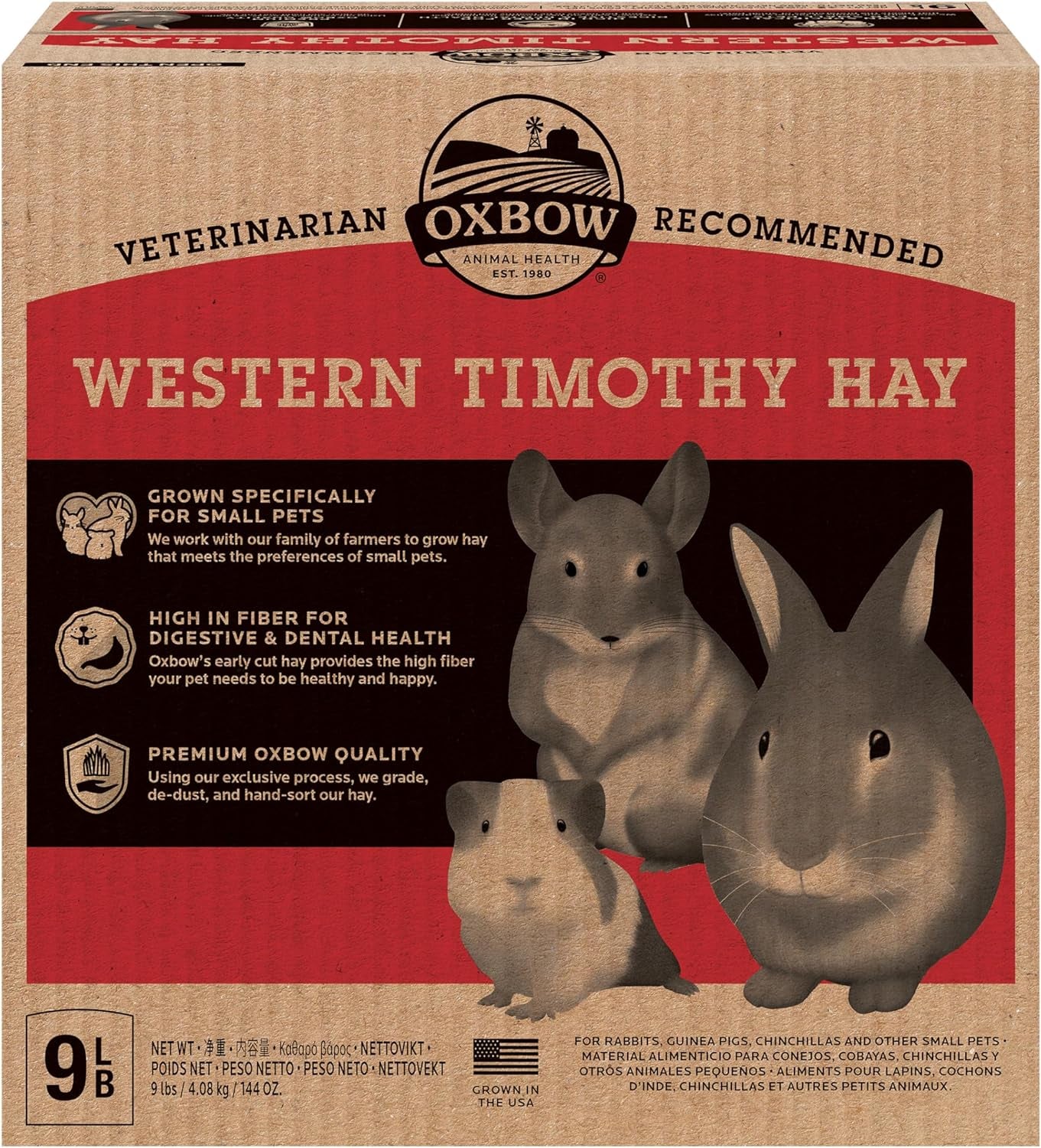 Western Timothy Hay for Small Pets - All-Natural Grass for Guinea Pigs, Bunnies, Chinchillas, and Hamsters - 9 lb Box