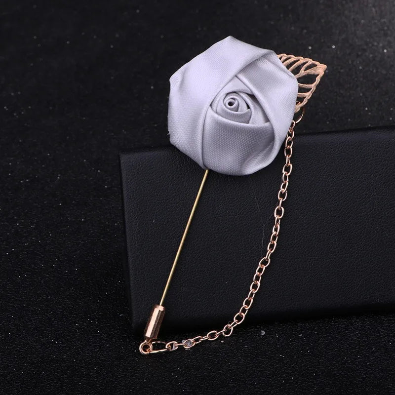 LKY Fr Boutonniere Corsage Wedding Boutonniere Pin for Men Women Silk Buttonhole Groomsmen Party Prom Suit Accessories Brooches