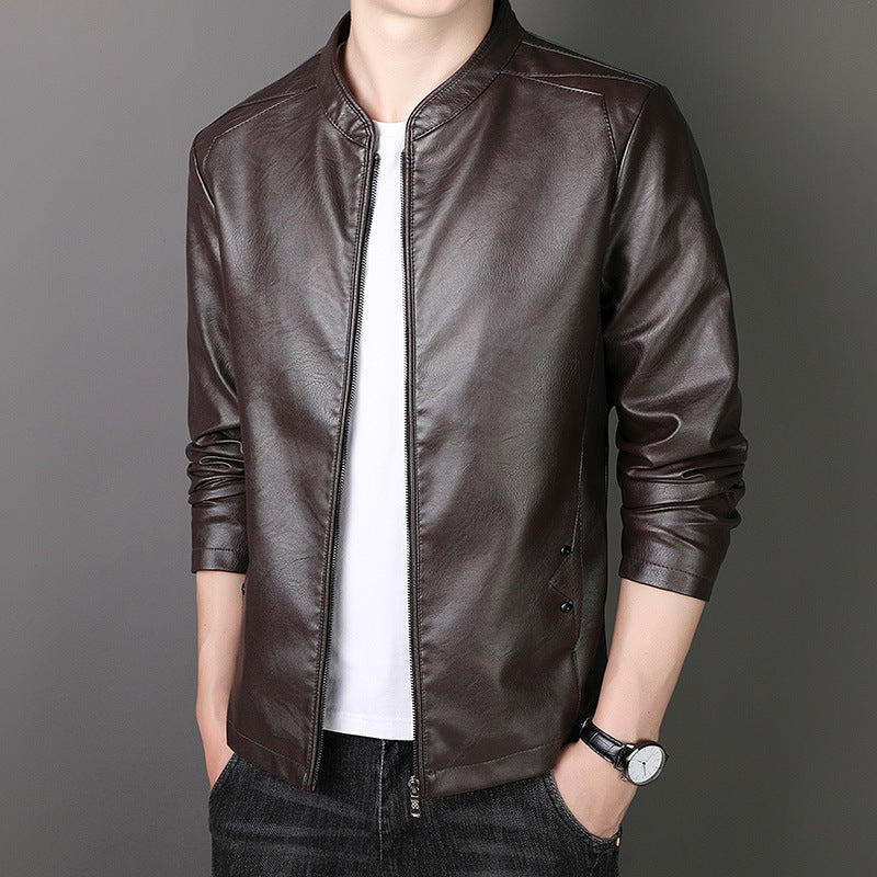 Men's short coat with thick padding in leather