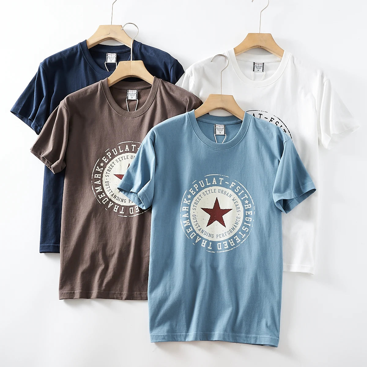 2025 Summer New American Retro Short Sleeve O-neck Pentagram Printed T-shirt Men's Fashion 100% Cotton Washed Casual Youth Tops