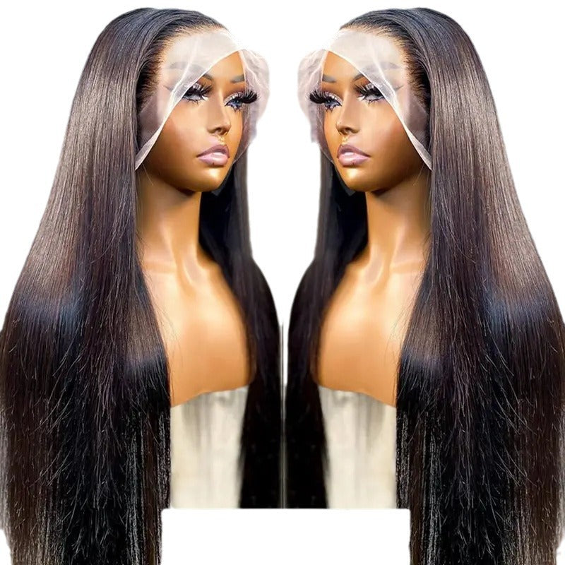 Lady with a middle-parted, long straight hair wearing a full head covering.