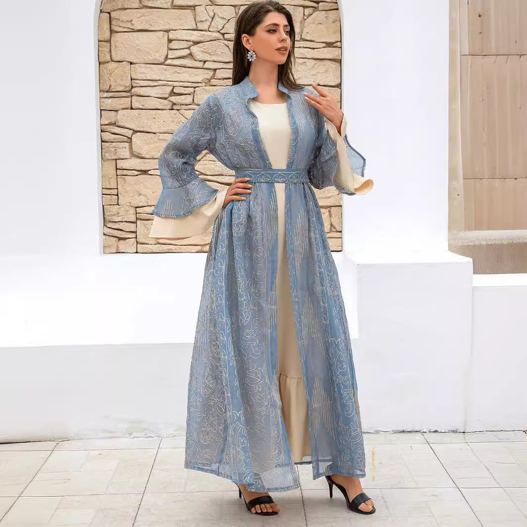 Muslim Women Robe Lotus Leaf Sleeve New Mesh dress