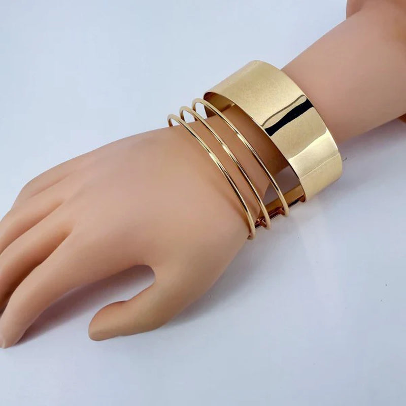 Gold Finish Layered Adjustable Cuff Bracelet