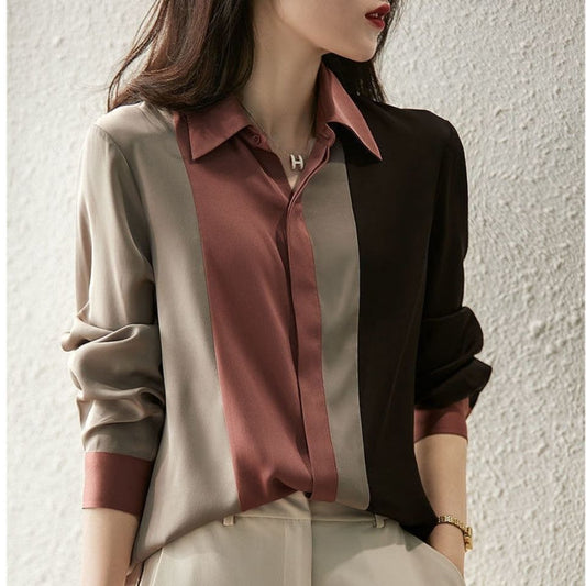 Printed color blouse for women with long sleeves