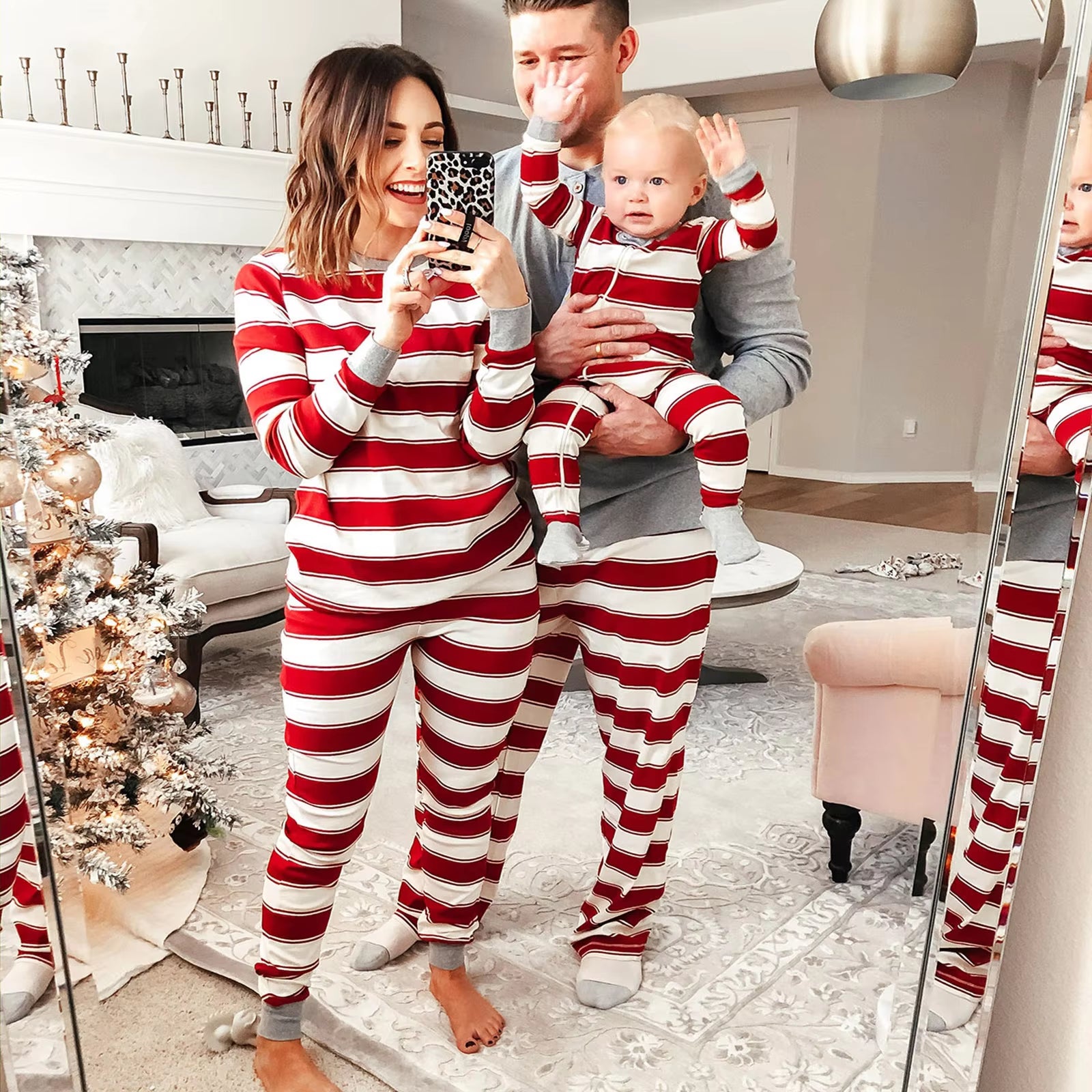 New Christmas Family Pajamas Set Long Sleeve Tops with Pants for Women Men Stripe Design Christmas Sleepwear Set Pyjama Femme