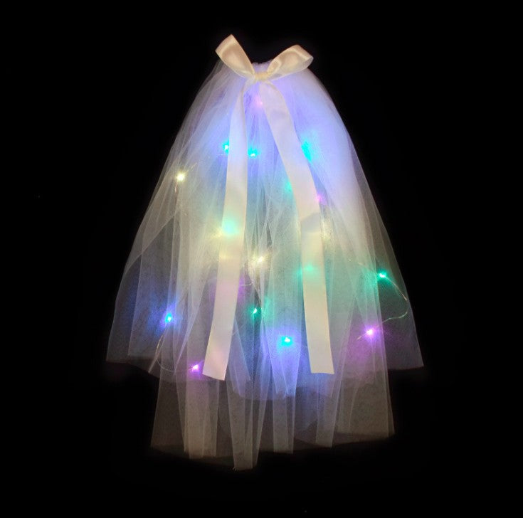 LED Light-Up Wedding Veil with Hair Clip for Women and Kids