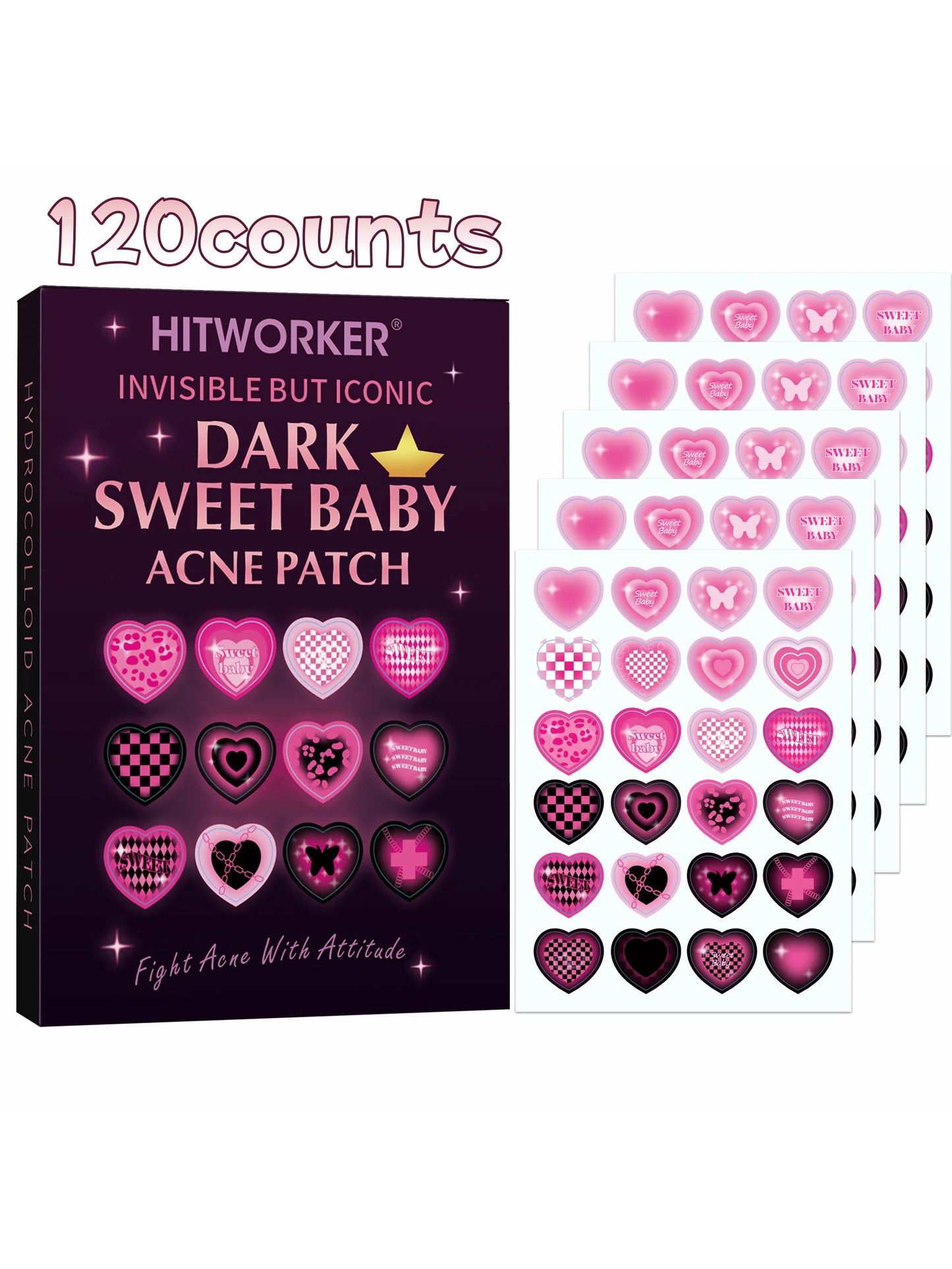 48/120 water-based acne patches, effectively covering acne and blemishes, suitable for music festival party performances