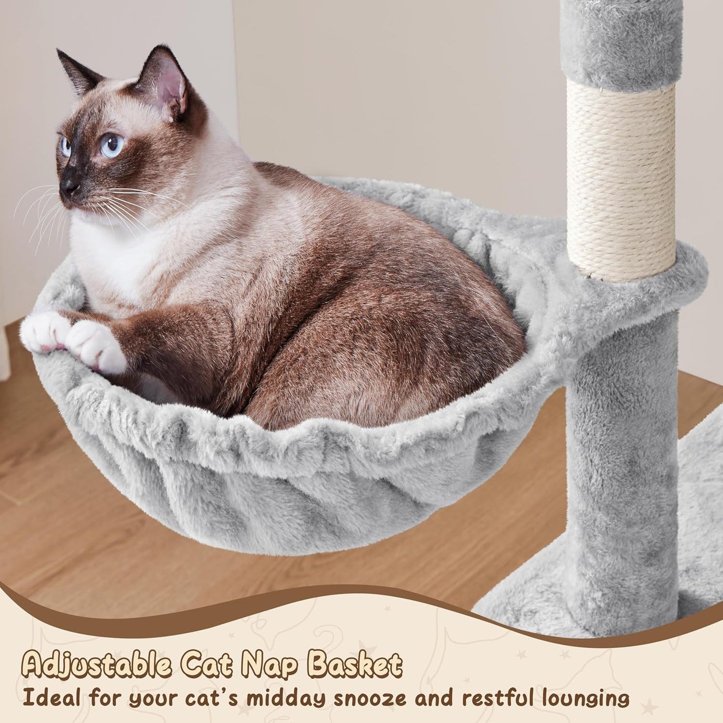 63.5-Inch Multi-Level Cat Tree Tower with Scratching Posts, Platforms, and Hammock - Cat Activity Center for Kittens and Cats