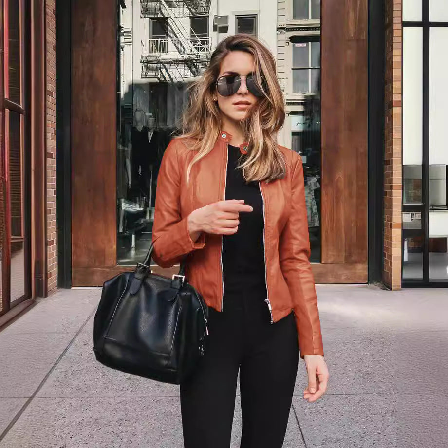 Fashionable leather jackets for women in autumn and winter