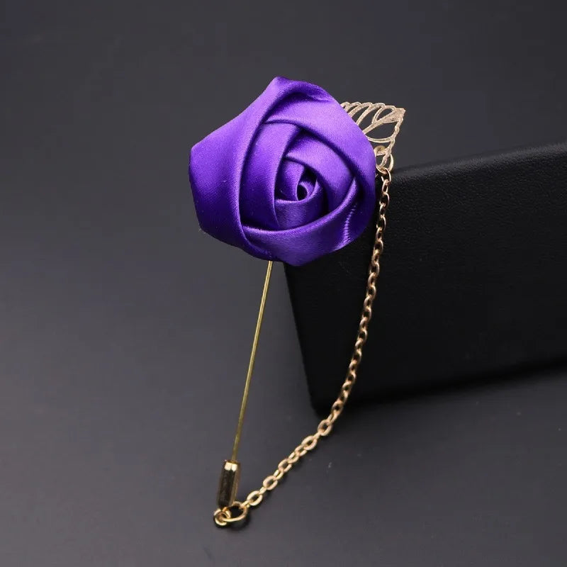 LKY Fr Boutonniere Corsage Wedding Boutonniere Pin for Men Women Silk Buttonhole Groomsmen Party Prom Suit Accessories Brooches