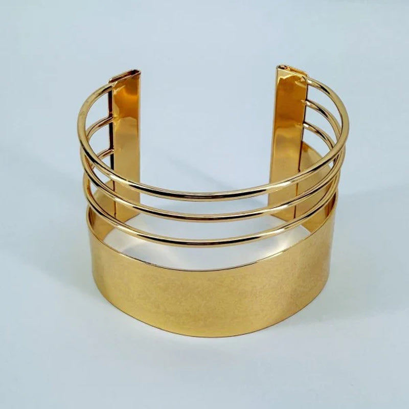 Gold Finish Layered Adjustable Cuff Bracelet
