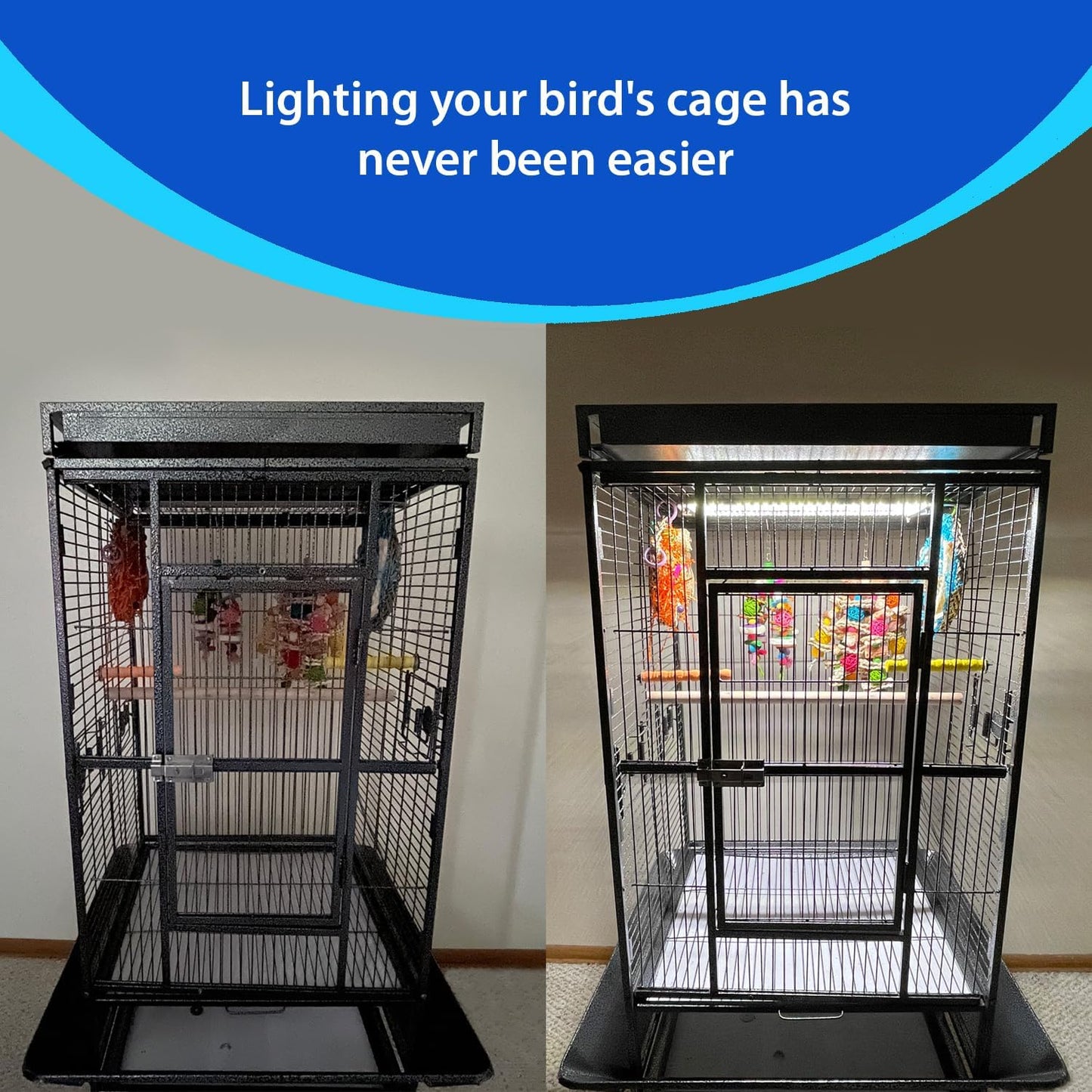 Happybird Full Spectrum LED Lighting for Bird Cages with Chew Guard - Safe and Easy to Install 18" Light for Hookbill Birds