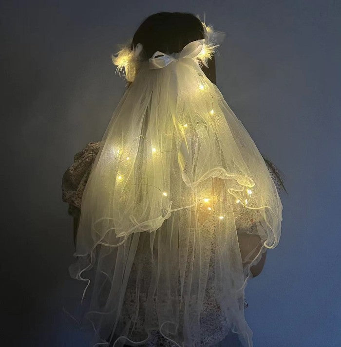 LED Light-Up Wedding Veil with Hair Clip for Women and Kids