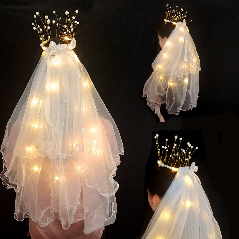 LED Light-Up Wedding Veil with Hair Clip for Women and Kids