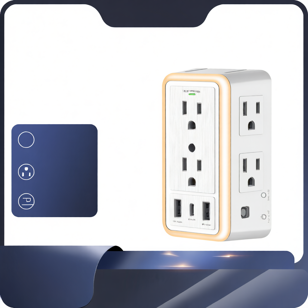 Wall-Mounted 6-Outlet USB Socket with LED Night Light and Surge Protection