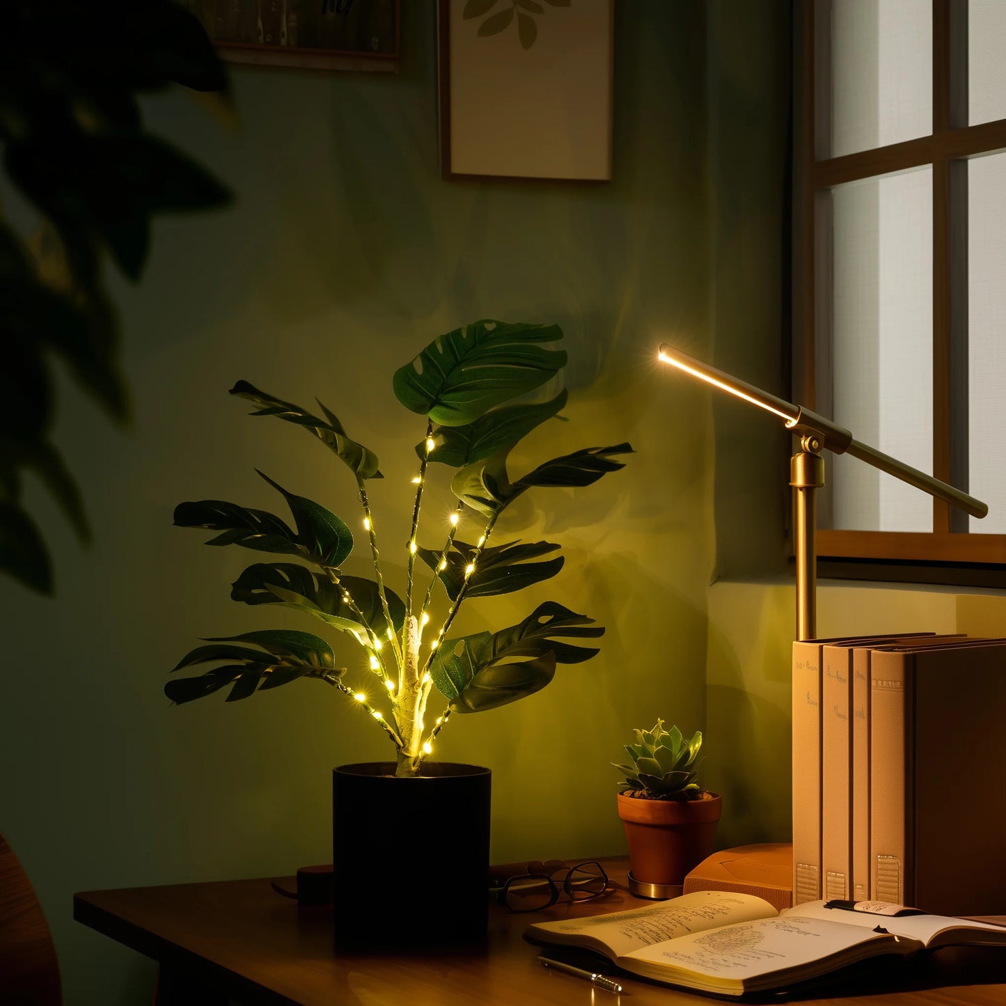 Simulation Monstera with Fairy Light