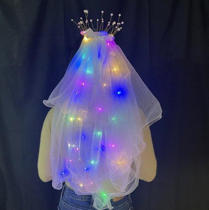 LED Light-Up Wedding Veil with Hair Clip for Women and Kids