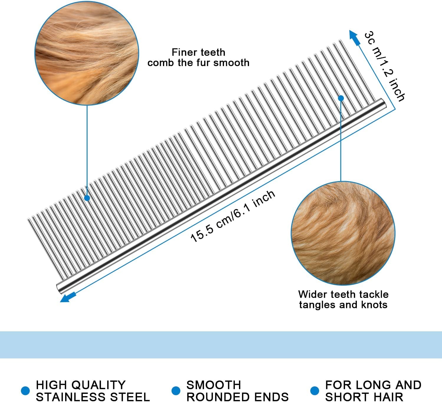 Professional Dog Grooming Brush - 2-in-1 Undercoat Rake and Dematting Comb for Small Dogs and Cats (Small Blue)