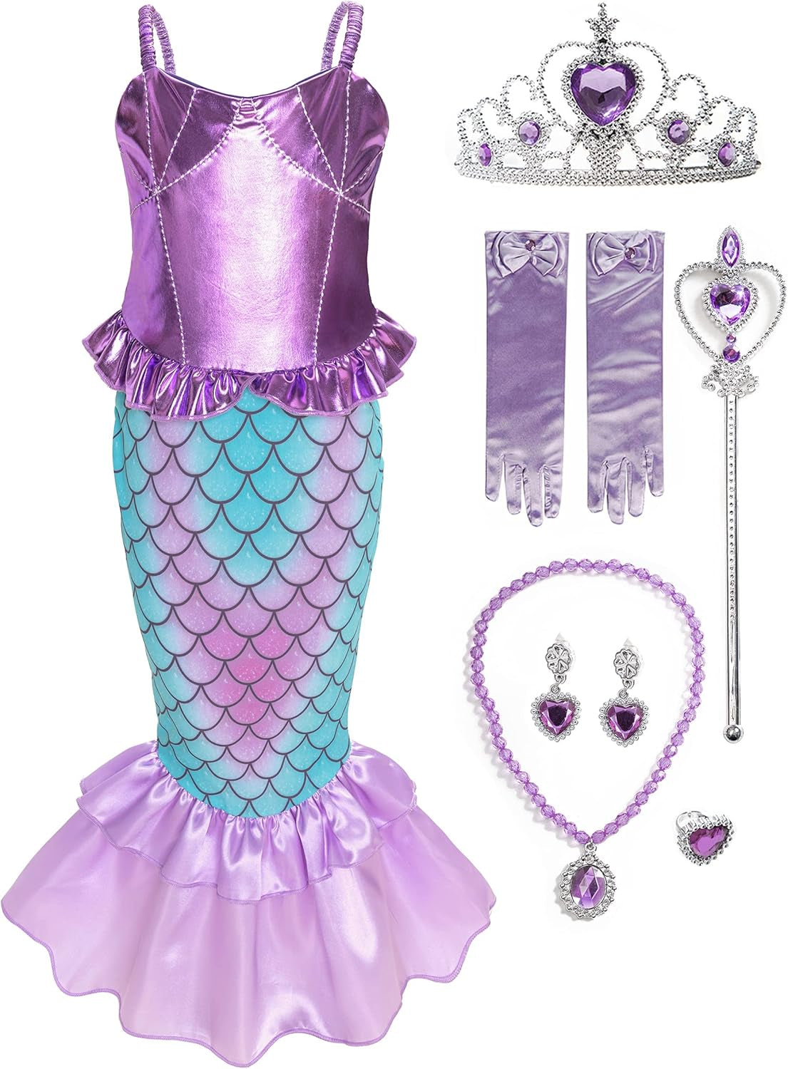 Girls Mermaid Costume Princess Dress up with Accessories Purple, 6 Years