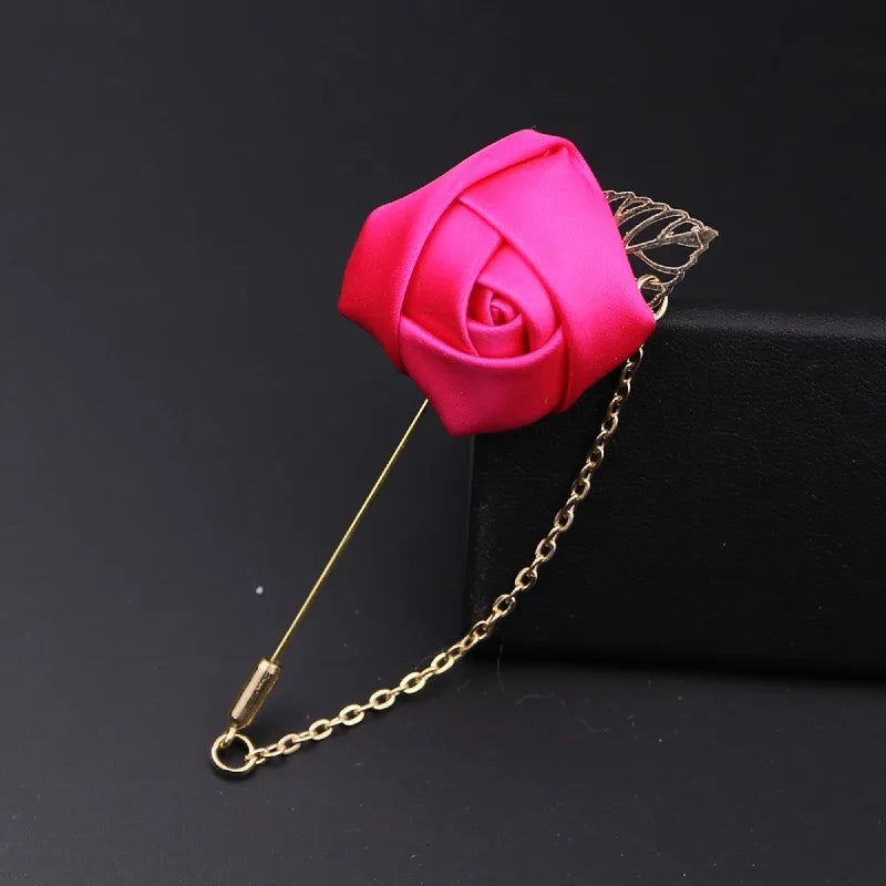 LKY Fr Boutonniere Corsage Wedding Boutonniere Pin for Men Women Silk Buttonhole Groomsmen Party Prom Suit Accessories Brooches