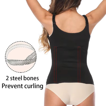 Women Zipper Hook Body Shaper Adjustable Shoulder Strap Waist Trainer Slimming Corset plus Size Waist Cincher Tummy Control Faja