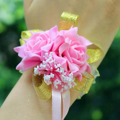 Yarn Foam Rose Flowers Bridesmaid Wrist Corsage Wedding Party Ribbon Bracelet Bridal Wrist Corsage