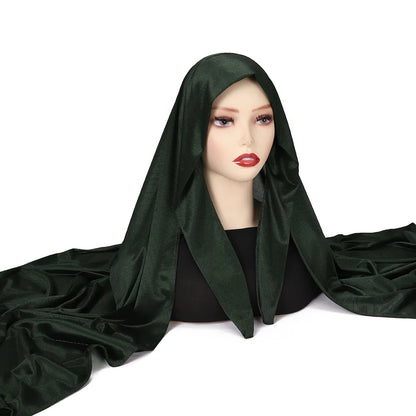 High Quality Instant Hijab with Band Muslim Women Hijab Plain Premium Scarf Bright Silk Headscarves Wide Edges Shawl