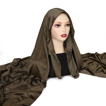 High Quality Instant Hijab with Band Muslim Women Hijab Plain Premium Scarf Bright Silk Headscarves Wide Edges Shawl