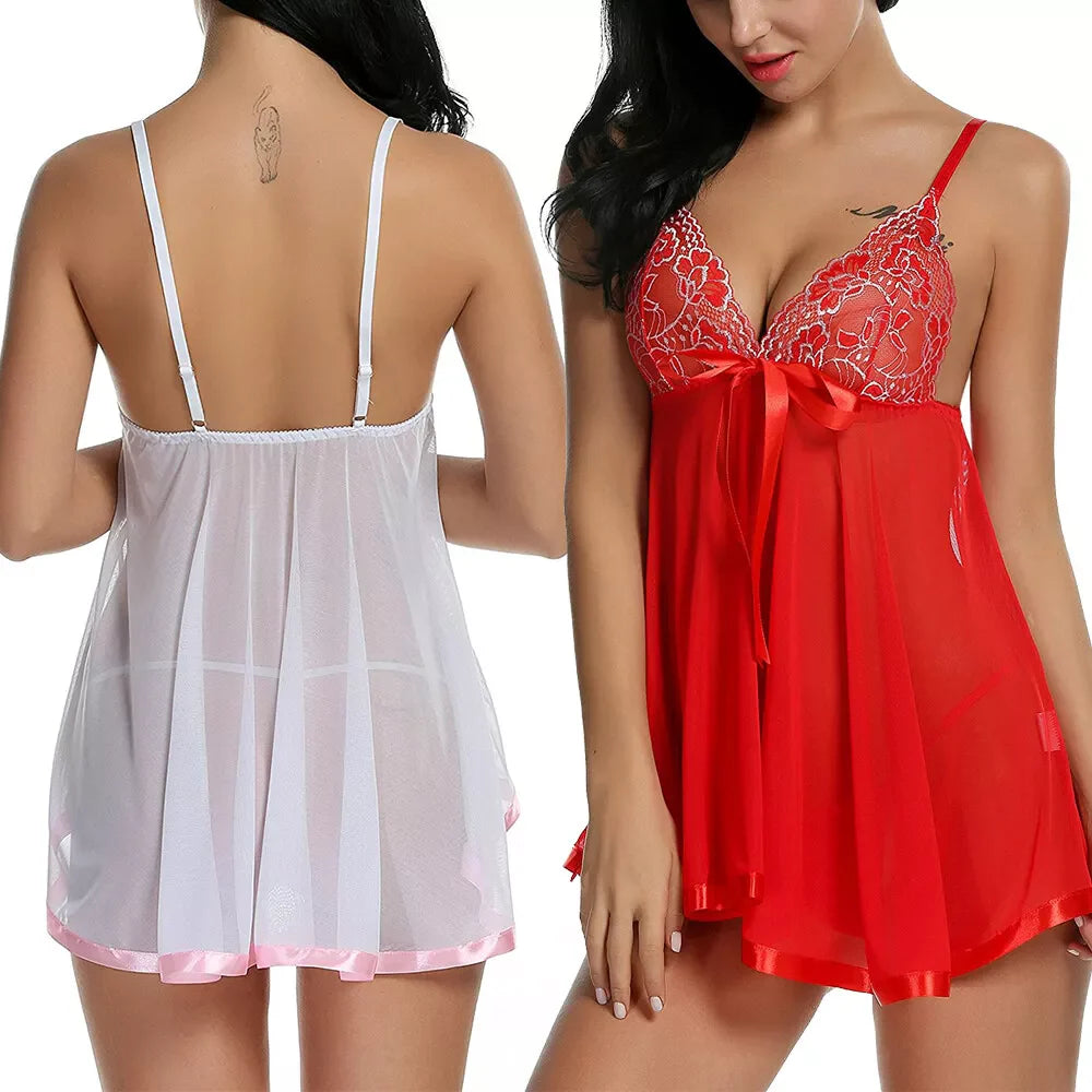 Women'S Sexy Lingerie Babydoll Sleepwear Underwear Lace Dress G-String Nightwear