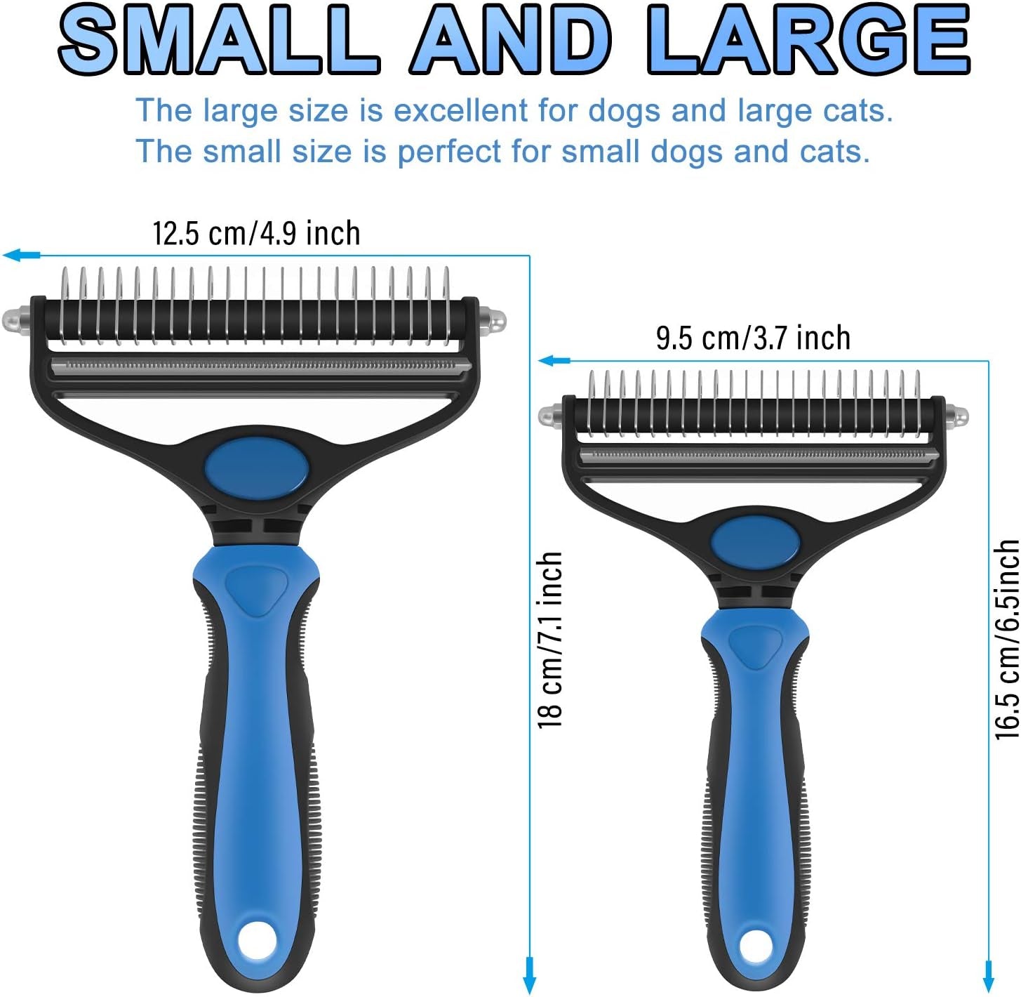 Professional Dog Grooming Brush - 2-in-1 Undercoat Rake and Dematting Comb for Small Dogs and Cats (Small Blue)