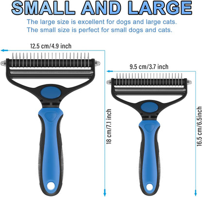 Professional Dog Grooming Brush - 2-in-1 Undercoat Rake and Dematting Comb for Small Dogs and Cats (Small Blue)