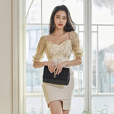 New Arrival Women V-neck Formal Dress Fashion Casual Comfortable Party Elegant Sexy Cute Slim Perspective Asymmetrical Dress