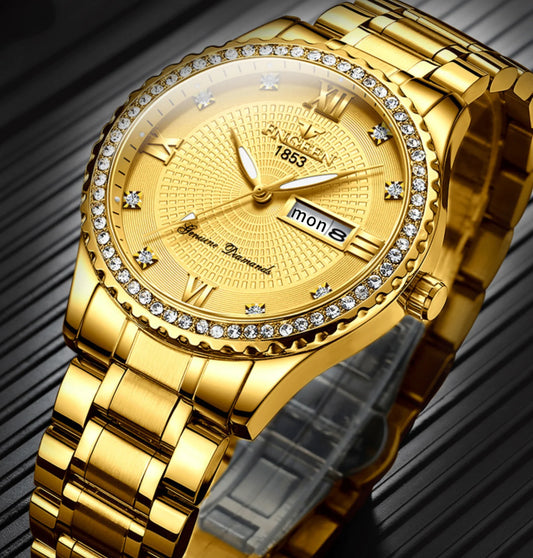 Waterproof Gold Men'S Watch Classic Stainless Steel Quartz Analog Business Gift