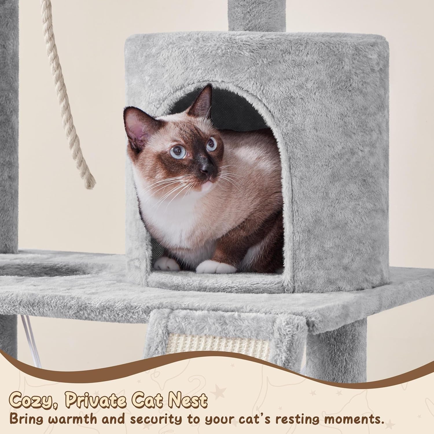 63.5-Inch Multi-Level Cat Tree Tower with Scratching Posts, Platforms, and Hammock - Cat Activity Center for Kittens and Cats