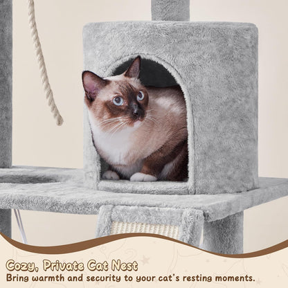 63.5-Inch Multi-Level Cat Tree Tower with Scratching Posts, Platforms, and Hammock - Cat Activity Center for Kittens and Cats