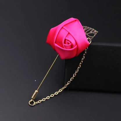 LKY Fr Boutonniere Corsage Wedding Boutonniere Pin for Men Women Silk Buttonhole Groomsmen Party Prom Suit Accessories Brooches