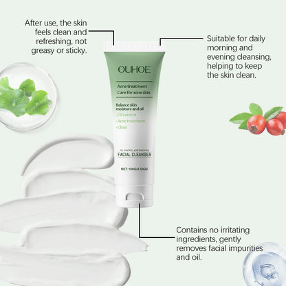 Ouhoe 100g Anti Acne Facial Cleanser Lotion Remove Pimple Clean Pores Oil Control Moisturizing Refreshing Acne Clearing Cleanser