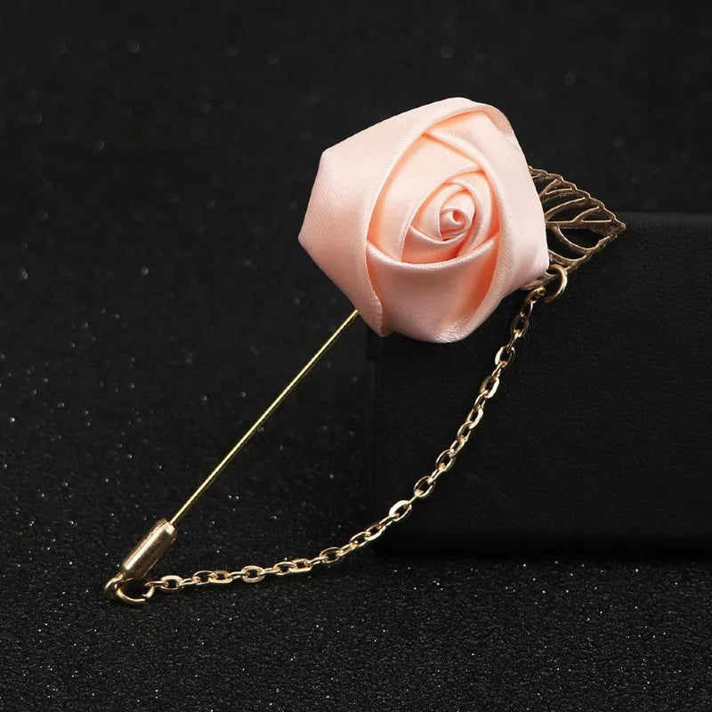 LKY Fr Boutonniere Corsage Wedding Boutonniere Pin for Men Women Silk Buttonhole Groomsmen Party Prom Suit Accessories Brooches