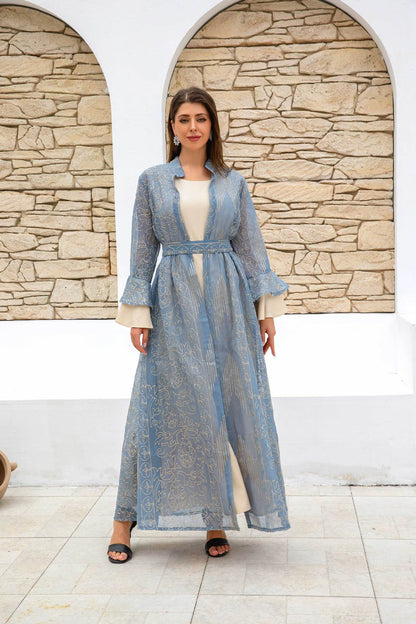 Muslim Women Robe Lotus Leaf Sleeve New Mesh dress