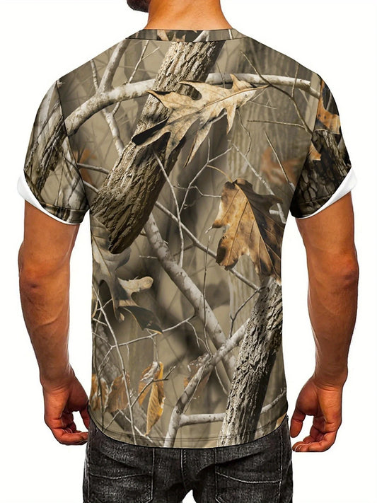 Vintage Camo Leaf Print Y2K Men'S T-Shirt - Geometric Abstract Design, Crew Neck, Short Sleeve, High-Quality Fabric