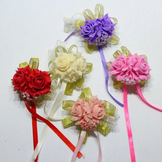 Yarn Foam Rose Flowers Bridesmaid Wrist Corsage Wedding Party Ribbon Bracelet Bridal Wrist Corsage