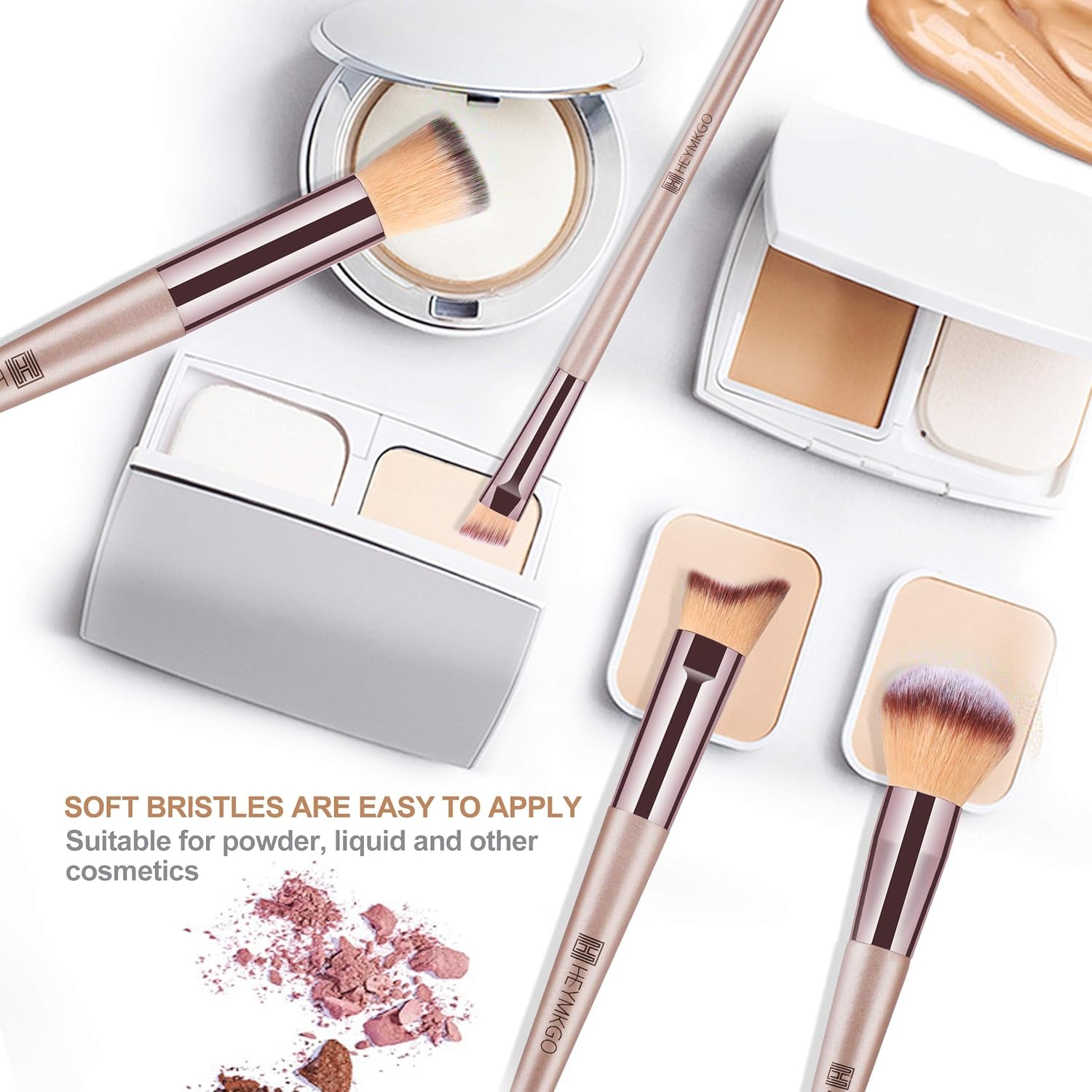 Makeup Brushes 15PCS Champagne Gold Professional Makeup Brush Set Foundation Brush Blending Powder Blush Concealer Eye Make up Brush with Bag