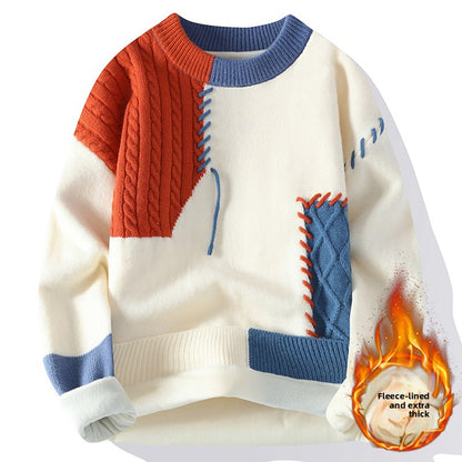 Color Blocked Loose Fit Knit Sweater for Men