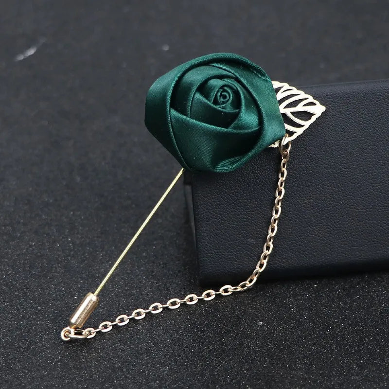 LKY Fr Boutonniere Corsage Wedding Boutonniere Pin for Men Women Silk Buttonhole Groomsmen Party Prom Suit Accessories Brooches