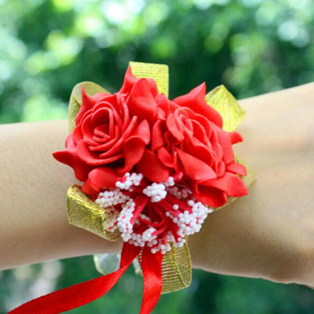 Yarn Foam Rose Flowers Bridesmaid Wrist Corsage Wedding Party Ribbon Bracelet Bridal Wrist Corsage